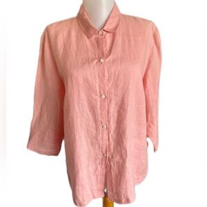 Banana Republic Pink Linen Button Up with Sleeve details.